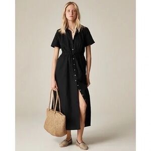NWT!! J. CREW Cerise Shirtdress Cotton Poplin Solid Black Midi Shirt Dress 24
